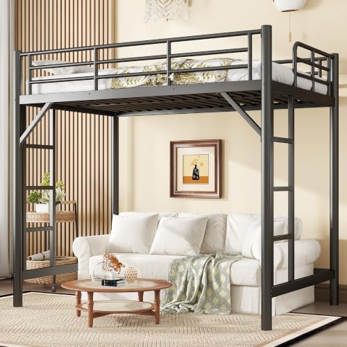 Bellemave Twin Loft Bed, Metal Round Pipe, Dual Ladders, Save Space, Black