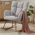 Nursery Rocking Chair, Teddy Upholstered Glider Chair with Thick Cushion, Tufted Gliding Rocker Chair with Wood Leg, Cozy Rocking Armchair, Accent Rocking Chair for Living Room (Light Gray)