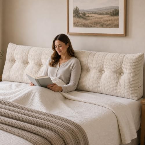 Headboard Pillow King, Triangle Pillows for Headboard, Backrest Long Wedge Pillow for Reading Sitting Working in Bed, Daybed Pillows with Removable Cover for Bed Dorm Sofa, Beige