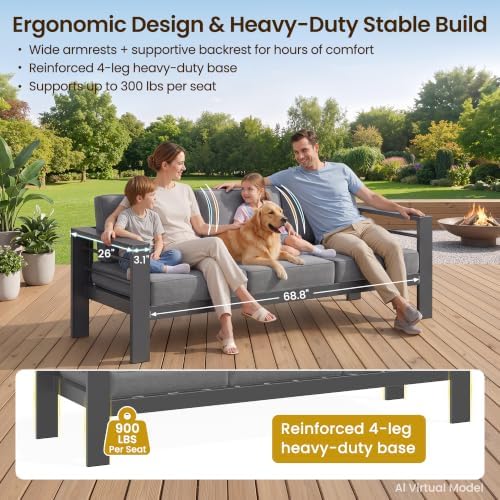 Kiss the Water Aluminum Patio Sofa, Loveseat Dark Gray Outdoor Couch