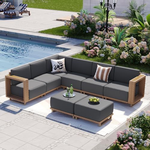 Aoxun Patio Furniture Set, 8 Piece Outdoor Sofa Set, Yellow/Dark Gray