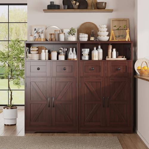 Farmhouse Storage Cabinet Set of 2, Small Kitchen Pantry Coffee Bar Cabinet