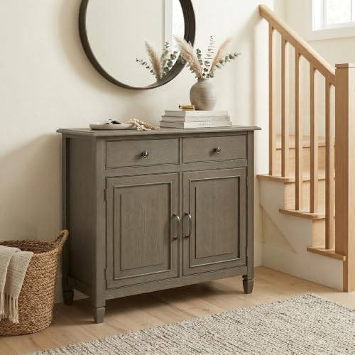 SIMPLIHOME Connaught 40" Wide Solid Wood Cabinet in Farmhouse Grey