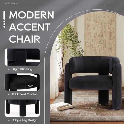 COLAMY Modern Velvet Accent Chairs Set of 2, Upholstered Barrel Chairs, Comfy Side Arm Chairs with 3 Legs for Living Room, Bedroom, Reading, Black
