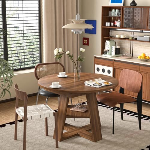 43.3"-59" Extendable Round Oval Dining Table for 4-8 with Storage Shelf