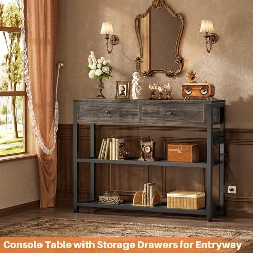 Ecoprsio 32" Small Entryway Table with Outlets, Console Table with Drawers