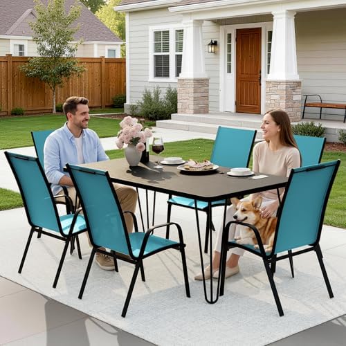 JEAREY Patio Dining Chairs Set of 6, Stackable Outdoor Chairs, Teal