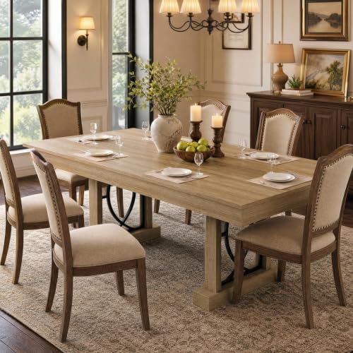 IDEALHOUSE Wooden Dining Table for 6-8 People with 2 Large Drawers,71 in ﻿