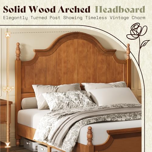 AMERLIFE California King Solid Wood Poster Bed with Arched Headboard, Brown
