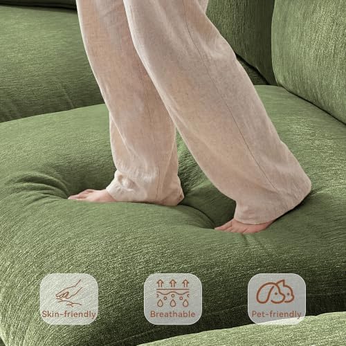 Ihanherry Oversized Cloud Sectional Couches for Living Room, Modular Sectional Sofa with Wide Deep Seat, Coner Couch with Throw Pillow and Storage Ottoman, Green