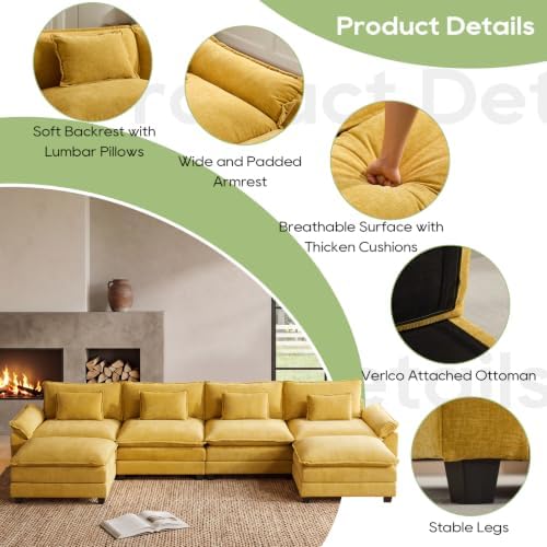 Oprisen 154" Modular Sectional Sofa, Comfy Deep Cloud Couch with Ottoman
