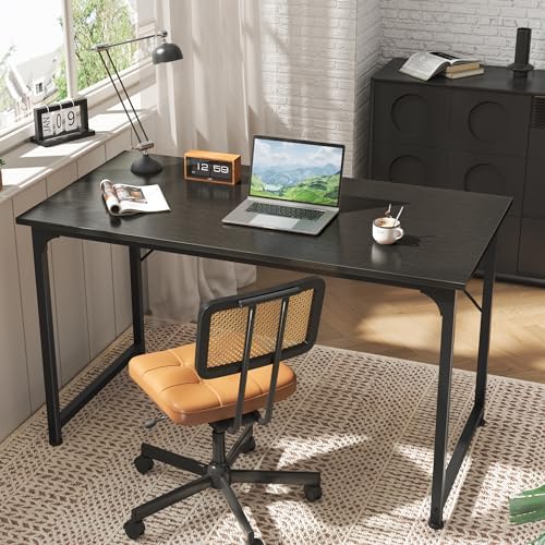 Huuger 48 Inch Office & Gaming Desk with Storage, Modern Simple Design, Large Legroom, Black Metal Frame