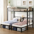 FCH Metal Triple Bunk Bed Twin Over Twin Over Twin,3 Bunk Beds with Shelves for Kids,Teens and Adults, Detachable 3 Person Bed, No Box Spring Needed,Black