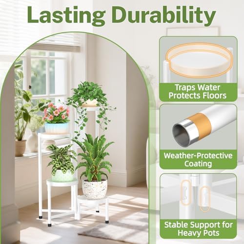 iDavosic.ly Plant Stand Indoor Outdoor, 4 Tier Metal Corner Shelf, White