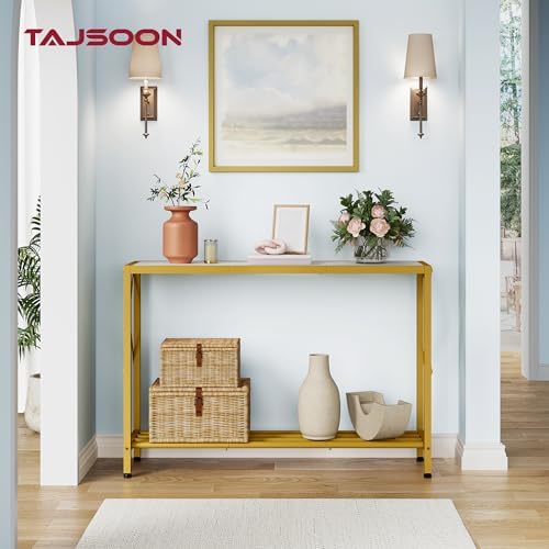 Tajsoon Entryway Table 41.8", 2 Tier Gold Console Table with Shelves
