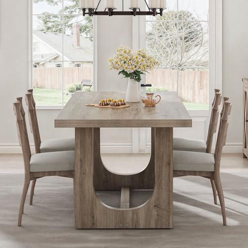 DWVO 70.86" Farmhouse Dining Table for 6-8, Wooden Table, Grey Oak