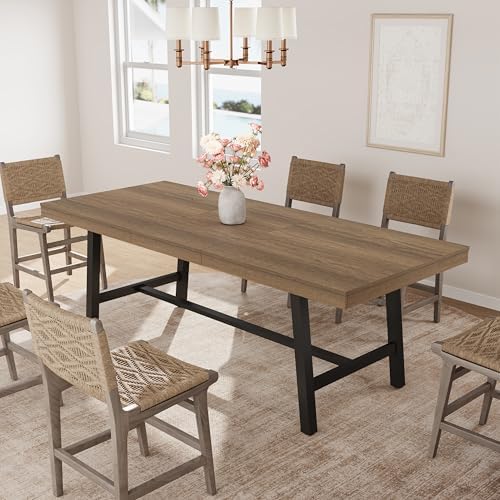 Garvee 63-83" Expandable Dining Table, Large Kitchen Table, Rustic Pear