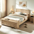 T4TREAM Farmhouse Queen Bed with Headboard and Storage Bench (Natural Oak)