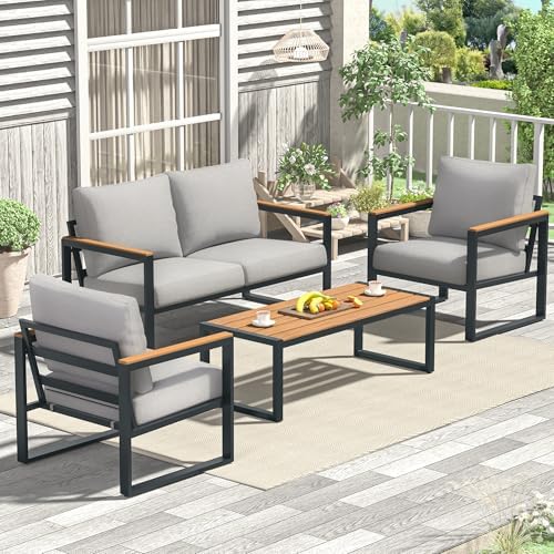 4 Pieces Patio Furniture Set for Outdoor Balcony, Light Grey