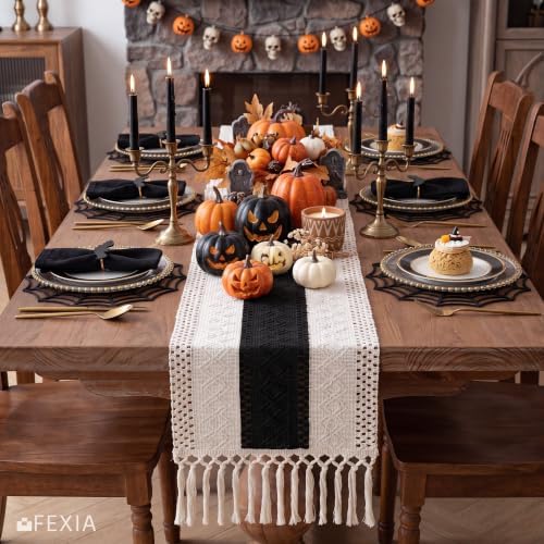 FEXIA Boho Table Runner with Tassels for Home Decor 12x72 Inches Black