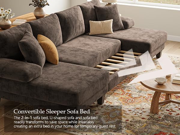 Txtin's Sleeper Sofa with Pull Out Bed 112 Inch U Shaped Sectional Couch