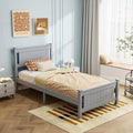 Bonnlo Twin Size Solid Wood Platform Bed Frame Kids Bed, Single Bed with Headboard, No Box Spring Needed Panel Bed, Wood Slat Support Mattress Foundation, Gray