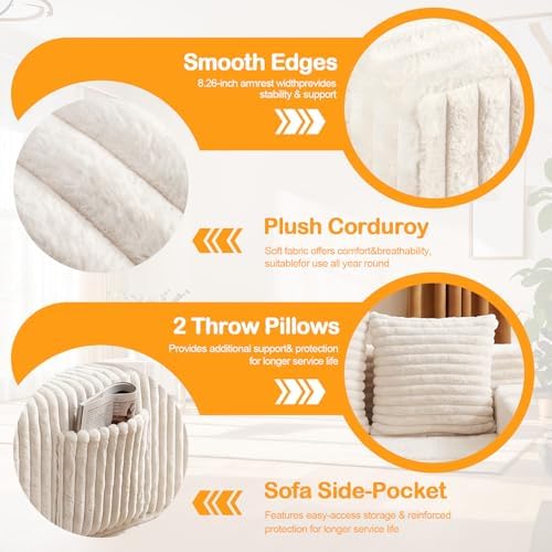 Erament Boneless Loveseat Convertible Sofa Bed, Folding Floor Futon Sleeper Sofa Couch Bed- Boneless Foldable Couch, Corduroy Pull Out Sofa Bed with 2 Pillows for Living Room & Bedroom