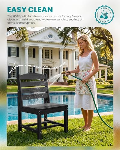 SERWALL Armless Outdoor Dining Set, Patio Dining Set for 6, Black