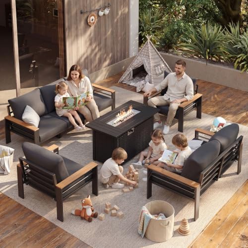 Aoxun Patio Furniture Set, Aluminum Outdoor Furniture with Fire Pit Table