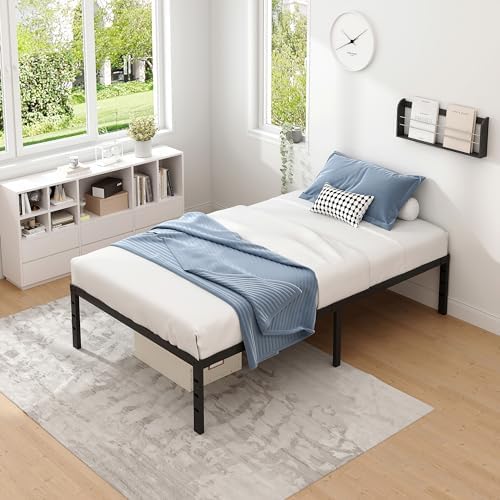 NEW JETO Metal Bed Frame,Twin Size Bed Frame with Storage Space,12 Inch