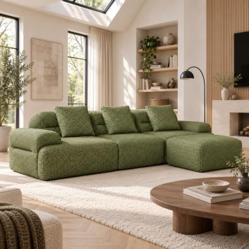 HUMMUH 120" Modular Sectional Sofa, Corduroy L Shaped Couch