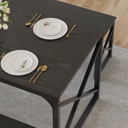 VECELO 55” Kitchen Dining Table Set for 4, Heavy-Duty Steel Frame & Wood-Grain Tabletop, Space-Saving Dinette Sets with 2 Benches for Breakfast Nook and Small Space, Black