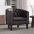 BELLEZE Brown Accent Chairs for Living Room, Elegant Arm Chair Upholstered Tufted Barrel Chair Club Chair for Bedroom with Sturdy Legs and Faux Leather - Berlinda (Brown)
