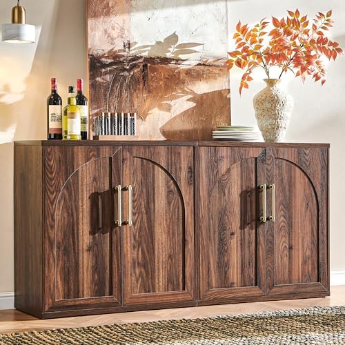 ACCOHOHO Arched Door Sideboard Buffet Cabinet, Brown