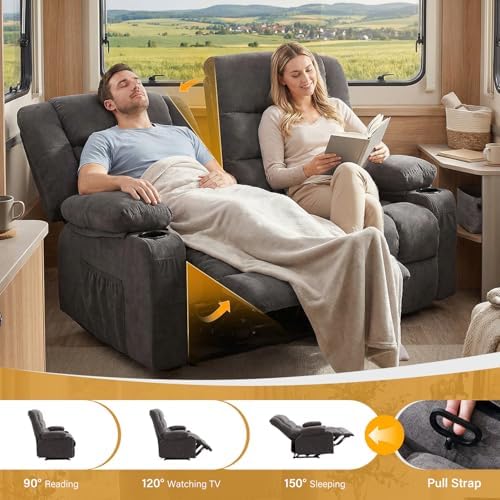 BOSMILLER Recliner Loveseat with Cup Holders for Living Room, 2 Seat Manual Loveseat Recliner with Side Pocket