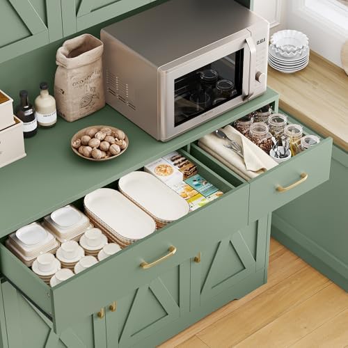 HOSTACK 71"H Kitchen Pantry Storage Cabinet, Farmhouse Hutch Cabinet, Green