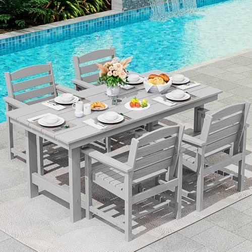 SERWALL 5 Pcs HDPE Patio Dining Set, Light Gray