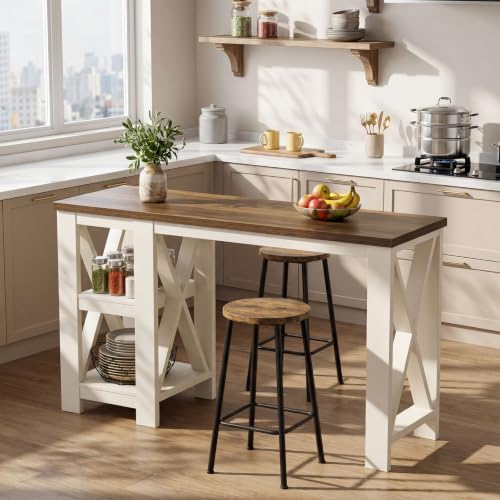 Tribesigns 62-Inch Bar Table with Storage, Farmhouse Long Home Bar Unit