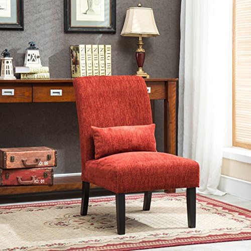 Roundhill Furniture Red Pisano Chenille Fabric Armless Contemporary Accent Chair with Matching Kidney Pillow