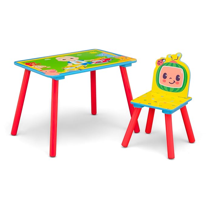 Delta Children - CoComelon 4-Piece Toddler Room-in-a-Box Set – Includes Sleep and Play Toddler Bed, Table, 1 Chair and Fabric Toy Box, Green