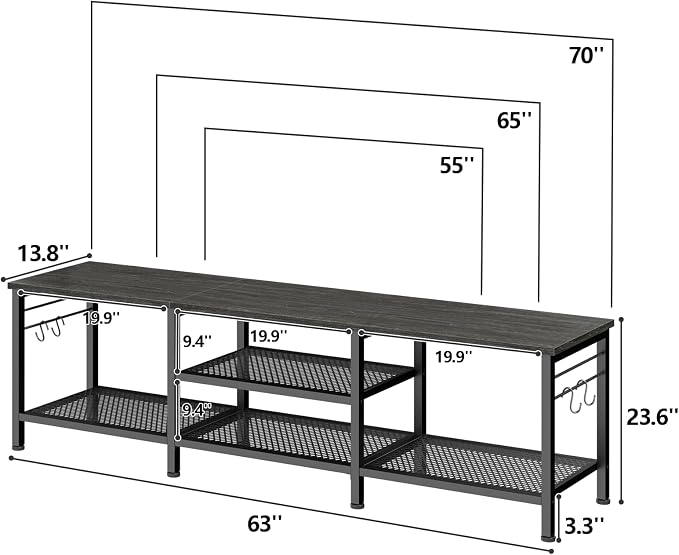 Furologee 63 Inch TV Stand, Entertainment Center with Shelves, Black Oak