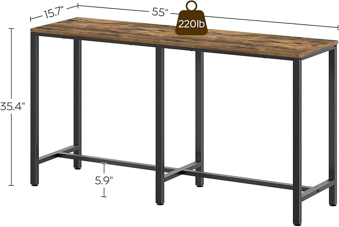YATINEY 55" Long Bar Table, Counter Bar Height Table, High Top Table, Rectangular Hightop Bar Pub, for Kitchen, Living Room, Dining Room, Entryway, Rustic Brown and Black BT04BR