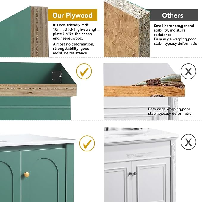 LUMISOL 48" Bathroom Vanity with Sink, Modern Single Sink Bathroom Vanity with 4 Doors & 2 Drawers, Freestanding Bathroom Storage Cabinet with Ceramic Basin, Solid Wood Frame, Green