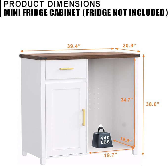 GDLF Coffee Bar Cabinet with Fridge Space, Mini Fridge Stand,White
