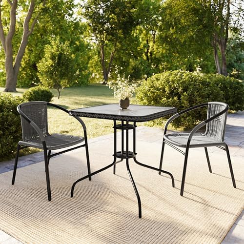 Flash Furniture Lila 2 Pack Gray Rattan Indoor-Outdoor Restaurant Stack Chair