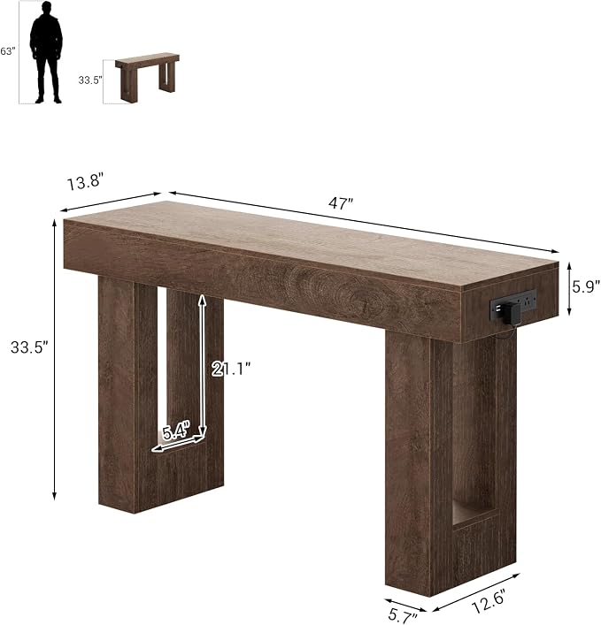 Unikito 47" Entryway Table with Socket & Sensor Light, Rustic Oak