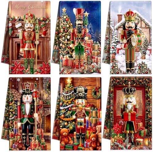 Redbaker 6 Pcs Christmas Kitchen Towels, Nutcracker Funny Dish Cloths