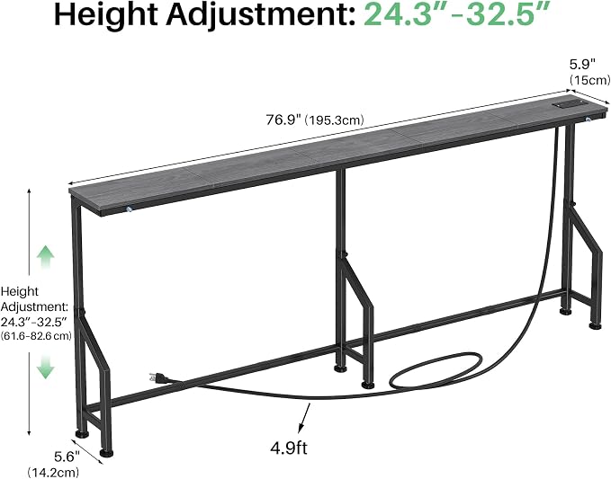 Kitstorack 76.9" Narrow Console Table with Power Outlet for Living Room