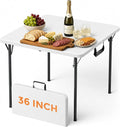 36" Square Folding Card Table - Plastic Portable Folding Table with Carrying Handle, [Heavy Duty 400 lbs] Perfect for Camping, Party, Game, Picnic, Card, Mahjong, White