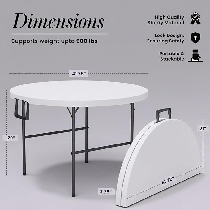 2 PACK of 3.5 Feet Circular Round Foldable Table with Built in Handle & Steel Legs | Heavy Duty Portable | Perfect for Party, Dining, Wedding, Events, Picnic Indoor, Outdoor, Camping, Utility